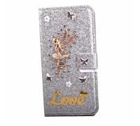 for Samsung Galaxy S25 Ultra 5G Case, 3D Sparkly Diamonds Gems Angle Love Shockproof Leather Flip Folio Cases with Magnetic Card Holders Stand Protective Cover for Samsung Galaxy S25 Ultra 5G Silver