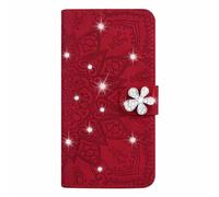 for Samsung Galaxy S25 Ultra Case, Glitter PU Leather Handmade Bling Diamonds Gems Butterfly Wallet Phone Cases Protective Cover with Stand Card Slots Magnetic for Samsung Galaxy S25 Ultra red