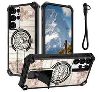 for Samsung Galaxy S25 Ultra Case with Wrist Strap, Slim Shockproof Hidden Kickstand Protective Cover, Car Mount Compatible Phone Case for Galaxy S25 Ultra 5G 2025, Women Men, Bible Flower 4-13