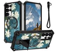 for Samsung Galaxy S25 Ultra Case with Wrist Strap, Slim Shockproof Hidden Kickstand Protective Cover, Car Mount Compatible Phone Case for Galaxy S25 Ultra 5G 2025, Women Men, Flower Bible Psalm 18-18