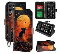 for Samsung Galaxy S25 Ultra Wallet Case with RFID Blocking, 4 Card Holders, Kickstand, Wrist Strap - Magnetic PU Leather Flip Protective Cover Case for Women & Men, Halloween,Lonely Black Cat