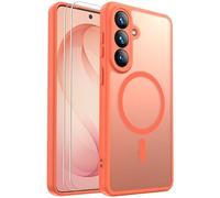 for Samsung Galaxy S26 Case Magnetic Shockproof, Full Camera Protection, Fit for MagSafe, with Screen Protector X2, Translucent Anti-Fingerprint Case for Samsung Galaxy S26 (Orange)