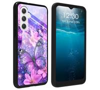 for Samsung Galaxy S26 Plus Case With Purple Glitter Butterflies Flowers Pattern Design Printed Glass Back Case Slim Soft TPU Shock Protective Phone Case for Samsung Galaxy S26 Plus 6.7 inch 2026