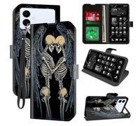 for Samsung Galaxy S26 Plus Wallet Case with RFID Blocking, 4 Card Holders, Kickstand, Wrist Strap - Magnetic PU Leather Flip Phone Case Protective Cover for Women & Men，Two Skeleton Angels in Love