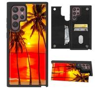 for Samsung Galaxy S26 Ultra Case Wallet Case with Card Slots & Kickstand PU Leather Soft TPU Protective Phone Cover for Samsung Galaxy S26 Ultra 6.9 inch 2026 - Palm Trees at Red Sunset Beach