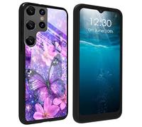 for Samsung Galaxy S26 Ultra Case With Purple Glitter Butterflies Flowers Pattern Design Printed Glass Back Case Slim Soft TPU Shock Protective Phone Case for Samsung Galaxy S26 Ultra 6.9 inch 2026
