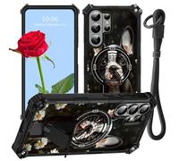 for Samsung Galaxy S26 Ultra Phone Case with Wrist Strap Hybrid Dual Layer Stand Kickstand Boston Terrier Dog Soft TPU Bumper Hard PC Heavy Duty Shockproof Protective Cover for Galaxy S26 Ultra 5G