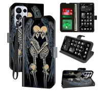 for Samsung Galaxy S26 Ultra Wallet Case with RFID Blocking, 4 Card Holders, Kickstand, Wrist Strap - Magnetic PU Leather Flip Protective Cover Case for Women & Men，Two Skeleton Angels in Love