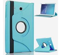 For Samsung Galaxy Tab 4 7.0 T230 360 Swivel Plain PU Leather Rotate Folio Case Stand Cover - Sky Blue