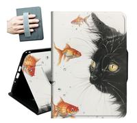 for Samsung Galaxy Tab A 10.1 Case 2019, Only Fit (SM-T510/ SM-T515/ SM-T517), with Hand Straps and Auto Wake/Sleep PU Leather Slim Multiple Angles Stand Smart Cover,Cat and Beautiful Fish