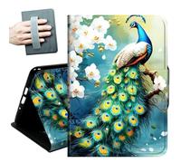 for Samsung Galaxy Tab A 10.1 Case 2019, Only Fit (SM-T510/ SM-T515/ SM-T517), with Hand Straps and Auto Wake/Sleep PU Leather Slim Multiple Angles Stand Smart Cover,Beautiful Cute Peacock