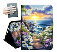 for Samsung Galaxy Tab A 10.1 Case 2019, Only Fit (SM-T510/ SM-T515/ SM-T517), with Hand Straps and Auto Wake/Sleep PU Leather Slim Multiple Angles Stand Smart Cover,Beautiful Seaside Floral