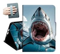 for Samsung Galaxy Tab A 10.1 Case 2019, Only Fit (SM-T510/ SM-T515/ SM-T517), with Hand Straps and Auto Wake/Sleep PU Leather Slim Multiple Angles Stand Smart Cover,Ocean Sea Blue Sharks