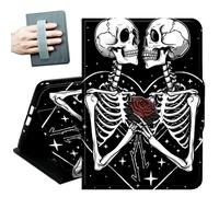 for Samsung Galaxy Tab A 10.1 Case 2019, Only Fit (SM-T510/ SM-T515/ SM-T517), with Hand Straps and Auto Wake/Sleep PU Leather Slim Multiple Angles Stand Smart Cover,Human Skeleton Rose