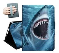 for Samsung Galaxy Tab A 10.1 Case 2019, Only Fit (SM-T510/ SM-T515/ SM-T517), with Hand Straps and Auto Wake/Sleep PU Leather Slim Multiple Angles Stand Smart Cover,Cute Blue Sharks