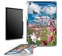 for Samsung Galaxy Tab A8 10.5 2022(SM-X200/X205/X207) Case with Pen Holder, Clear Military-Grade Corners Shock Absorbent Case with Built-in Kickstand Soft TPU Bumper, Spring Wild Flowers