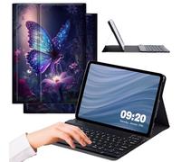 for Samsung Galaxy Tab A8 10.5 Case with Keyboard, Strong Magnetic Sealing Detachable Bluetooth Wireless Keyboard Leather Cover for Samsung Galaxy Tab A8 Case, Glowing Purple Butterflies