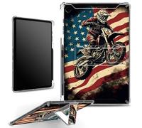 for Samsung Galaxy Tab A9 8.7" 2023 Release SM-X110/X115/X117 Case with Pen Holder, Clear Military-Grade Corners Shockproof Case with Built-in Kickstand Soft TPU Bumper, Flag Motorbike