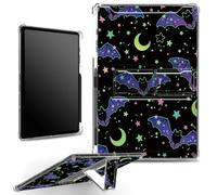 for Samsung Galaxy Tab A9 8.7" 2023 Release SM-X110/X115/X117 Case with Pen Holder, Clear Military-Grade Corners Shockproof Case with Built-in Kickstand Soft TPU Bumper, Neon Bats Moon