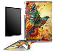 for Samsung Galaxy Tab A9 8.7" 2023 Release SM-X110/X115/X117 Case with Pen Holder, Clear Military-Grade Corners Shockproof Case with Built-in Kickstand Soft TPU Bumper, Hummingbird of Paradise