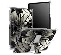 for Samsung Galaxy Tab A9 8.7 inch 2023 Model SM-X110/ X115/ X117 Case with Pen Holder, Transparent Back with Black White Lotus, Corner Protection Shockproof Cover with Hard Kickstand