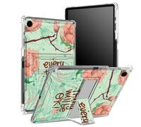 for Samsung Galaxy Tab A9 8.7 inch 2023 Model SM-X110/ X115/ X117 Case with Pen Holder, Transparent Back with Positive Quotes Flowers, Corner Protection Shockproof Cover with Hard Kickstand