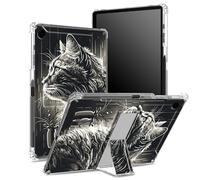 for Samsung Galaxy Tab A9 8.7 inch 2023 Model SM-X110/ X115/ X117 Case with Pen Holder, Transparent Back with Badass Cat, Corner Protection Shockproof Cover with Hard Kickstand