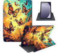 for Samsung Galaxy Tab A9+/A9 Plus 11 Inch 2024/2023 Case, 360° Rotating PU Leather Stand Cover with Auto Sleep/Wake, Shockproof TPU Backl, Orange Monarch Butterflies