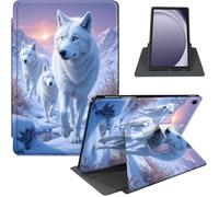 for Samsung Galaxy Tab A9+/A9 Plus 11 Inch 2024/2023 Case, 360° Rotating PU Leather Stand Cover with Auto Sleep/Wake, Shockproof TPU Backl, White Wolves