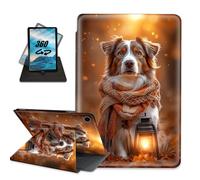 for Samsung Galaxy Tab A9 Case 8.7 inch 2023, Multi-Angle Rotating Stand Protective Smart Cover Auto Wake/Sleep Protective Rugged Cover,Scarf and Lantern-Carrying Dog