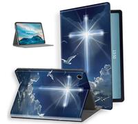for Samsung Galaxy Tab A9 Plus Case 10.9 inch,Multi-Angle Rotating Stand Protective Smart Cover Auto Wake/Sleep Protective Rugged Cover,White Bird White Glowing Cross