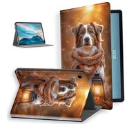 for Samsung Galaxy Tab A9 Plus Case 10.9 inch,Multi-Angle Rotating Stand Protective Smart Cover Auto Wake/Sleep Protective Rugged Cover,Scarf and Lantern-Carrying Dog