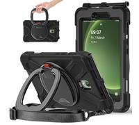 For Samsung Galaxy Tab Active5 5G 8'' (SM-X300/X306B 2024)/Active 3 T570/T575 Rugged Case w/ 360° Rotating Hanging Ring/Kickstand, Shock-Proof Armor Cover w/Shoulder Strap&S Pen Holder (Black)