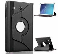 For Samsung Galaxy Tab E 9.6 T560 360 Swivel Plain PU Leather Rotate Folio Case Stand Cover - Black