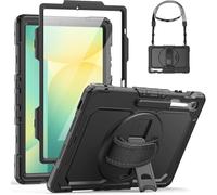 For Samsung Galaxy Tab S10 FE+ Plus 13.1 inch, Shockproof Case With Built In Screen Protector, Adjustable Stand,Shoulder Hand Strap, Black Heavy Duty Armour 360° Rotating Kids Cover