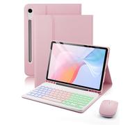 for Samsung Galaxy Tab S10 FE Plus / S10 FE+ 13.1 inch 2025 Case with Keyboard - Rainbow Backlit Keyboard Case - Built in Pencil Holder with Mouse - Pink