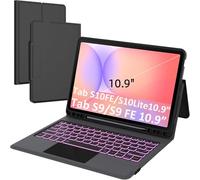 for Samsung Galaxy Tab S10 FE/S9 FE 10.9"/S9 11" Keyboard Case: 7 Colors Backlit Smart Trackpad Keyboard for 11 inch Samsung Tab S9/S10FE 2025 - Wireless Key Board Tablet Book Cover with Pen Holder