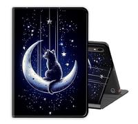 for Samsung Galaxy Tab S10 FE / S9 / S9 FE 5G Tablet Case Protective Sleeves,11''PU Leather Folio Multi-Angle Stand Cover w/Auto Wake/Sleep,Black Cat Moon for Streaming & Typing