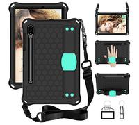 for Samsung Galaxy Tab S10 Lite 10.9 Inch 2025 SM-X400/X406 Tablet Case for Kids, Durable Lightweight EVA& PC Shockproof Handle Stand Cover, W Shoulder Strap (Black+Green)