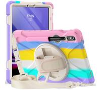 for Samsung Galaxy Tab S10 Lite 10.9 inch 2025 SM-X400/X406B Shockproof Case,Three-in-one Shatter-Resistant Shell, 360 Degree Rotating Multi-Function Grip Bracket (Colorful Pink)
