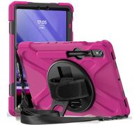 for Samsung Galaxy Tab S10 Lite 10.9 inch 2025 SM-X400/X406B Shockproof Case,Three-in-one Shatter-Resistant Shell, 360 Degree Rotating Multi-Function Grip Bracket (Rose Red)