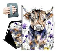 for Samsung Galaxy Tab S10 Ultra Case (2024),Galaxy Tab S9/S8 Ultra Case (2023/2022),with Hand Straps and Auto Wake/Sleep PU Leather Slim Multiple Angles Stand Smart Cover,Watercolor Cow Flowers