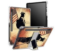 for Samsung Galaxy Tab S8 Plus 2022/S7 FE 2021/S7 Plus 2020 12.4 inch Soft Case with S Pen Holder, Transparent Back with Soldier Flag, Corner Protection Cover with Hard Kickstand