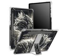 for Samsung Galaxy Tab S8 Plus 2022/S7 FE 2021/S7 Plus 2020 12.4 inch Soft Case with S Pen Holder, Transparent Back with Badass Cat, Corner Protection Cover with Hard Kickstand