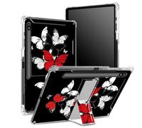 for Samsung Galaxy Tab S8 Plus 2022/S7 FE 2021/S7 Plus 2020 12.4 inch Soft Case with S Pen Holder, Transparent Back with Red Black White Butterflies, Corner Protection Cover with Hard Kickstand