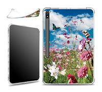 for Samsung Galaxy Tab S8 Plus 2022/S7 FE 2021/S7 Plus 2020 12.4" with S Pen Holder Case, Slim Soft Silicone Lightweight Clear Military-Grade Corners Shockproof Case, Spring Wild Flowers