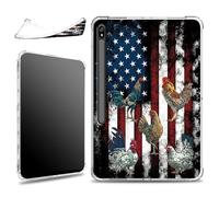 for Samsung Galaxy Tab S8 Plus 2022/S7 FE 2021/S7 Plus 2020 12.4" with S Pen Holder Case, Slim Soft Silicone Lightweight Clear Military-Grade Corners Shockproof Case, American Flag Chook