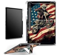 for Samsung Galaxy Tab S8 Plus/ S7 FE 5G 12.4" Case with S Pen Holder, Clear Military-Grade Corners Shock Absorbent Case with Built-in Kickstand Soft TPU Bumper, Flag Motorbike