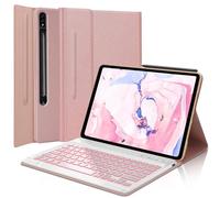 for Samsung Galaxy Tab S8+/S7 FE/S7 Plus Keyboard Case 12.4 inch -Detachable Bluetooth Backlit Keyboard, Slim Multi-Angle Cover with S Pen Holder for Tab S8+ 2022/S7 FE 2021/S7 Plus 2020, Sakura Pink