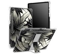 for Samsung Galaxy Tab S9 11-inch 2023 (SM-X710/716B/718U) Soft Case with S Pen Holder, Transparent Back with Black White Lotus, Corner Protection Cover with Hard Kickstand